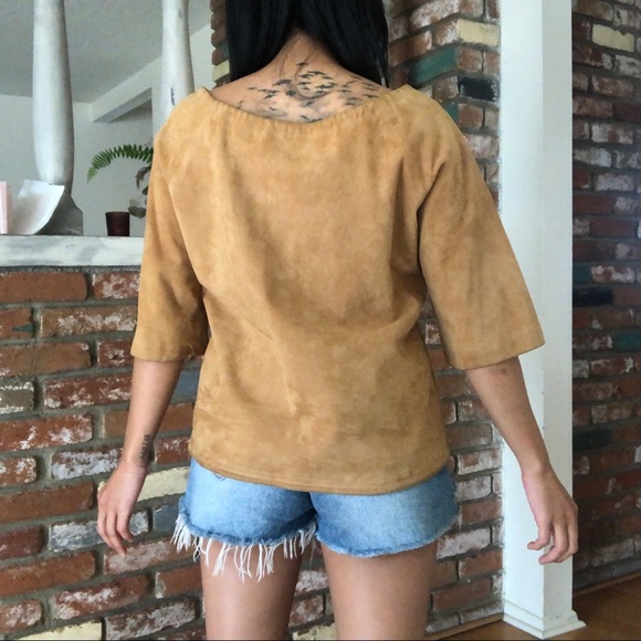 Vintage 1980s I. Magnin Sheepskin Suede Blouse - Picture 2 of 7